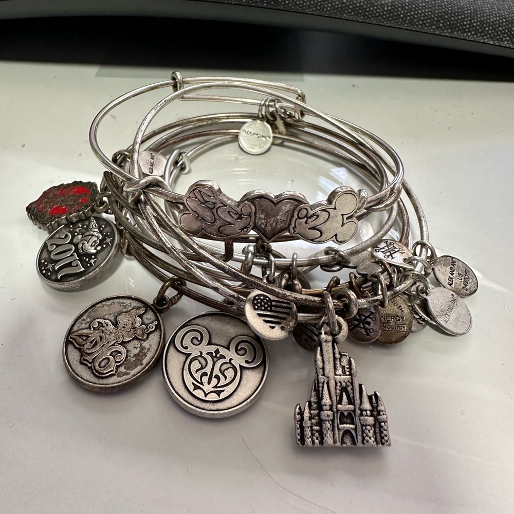 Collection of 6 Disney Alex and Ani Bracelets - Silver